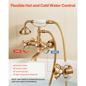 Rubinetto Moderno da Parete per Vasca da Bagno con Doccetta e Finitura Oro Spazzolato Vintage per Vasca con Piedini a Zampa di Leopardo - Product Image 6