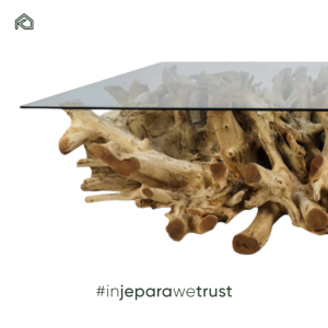 Mesa de Centro de Madera para Sala de Estar, Estilo Tradicional, Elegancia Natural, Moderna y Ecológica, con Tapa de Vidrio, Decoración Única para el Hogar con Raíz de Teca - Product Image 5