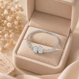 Bracelet Toi et Moi en diamant cultivé en laboratoire certifié IGI |   Collier double rang en or 14 carats avec perles de poire et émeraudes, bijoux de luxe pour anniversaire - Product Image 4