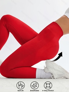 High Waist Red Seamless <b>Compression</b> <b>Leggings</b> for <b>Women</b> Full Length Solid Yoga Running Tights - Product Image 4