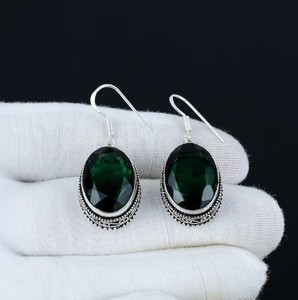 Wholesale Natural Green Emerald <b>Earrings</b> 925 Sterling <b>Silver</b> Handmade Green Emerald Drop <b>Dangle</b> <b>Earrings</b> - Product Image 4