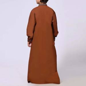 Thobe Árabe Marroquí para Niños, Estilo Modesto, Color Sólido, Cuello Alto, Algodón Transpirable, Tallas Grandes - Product Image 4