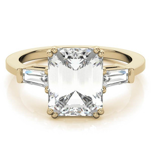 Anillo solitario de oro de 18k para damas con diamante cultivado en laboratorio de corte esmeralda y diamante cultivado en laboratorio con corte baguette, anillo de compromiso para mujeres. - Product Image 2