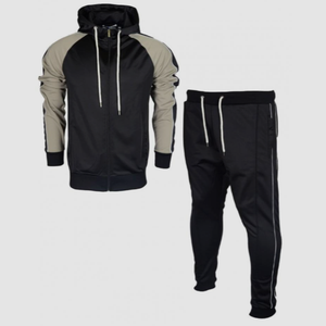 Ensemble de survêtement à capuche zippé colorblock pour homme, en molleton décontracté, avec logo personnalisé, pour l'hiver et les activités de plein air - Product Image 1