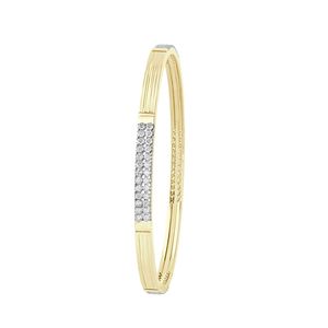 Yellow Gold Lab Grown Diamond Rectangular Panel Multi Line Bangle - Product Image 3