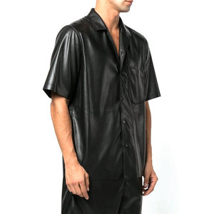 Custom High Quality Men Short Sleeve Custom PU Leather Material Made <b>Shirts</b> Windproof Warm Men Leather <b>Shirts</b> - Product Image 3