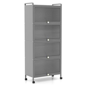 Scaffale da Cucina a 5 Ripiani Grigio con Ante Antipolvere Ribaltabili, Supporto per Microonde con 4 Ruote Frenabili - Product Image 2