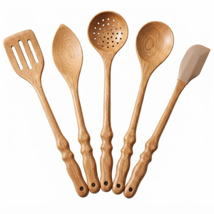 Juego de Cucharas de Cocina de Madera de Diseño Clásico, Juego de Utensilios de Cocina con Espátulas de Mango Largo, Utensilios de Cocina para el Hogar y Restaurantes - Product Image 3