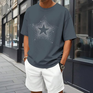 Camiseta de hombre con estrellas de diamantes de imitación, estilo Y2K, oversize, gráfico, streetwear, estética grunge, camiseta casual de manga corta - Product Image 4