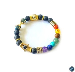 Pulsera de Piedras Preciosas Talladas a Mano con la Pirámide del Shree Yantra, Siete Chakras, Mano de Hamsa y Garra del Destino, para Sanación de Chakras - Product Image 3