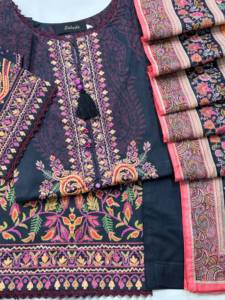 Colección Casual Premium de 3 Piezas de Ssumaira - Camisa de Algodón Estampada AIRJET, Dupatta y Pantalón Liso Teñido con Bordado - Product Image 3