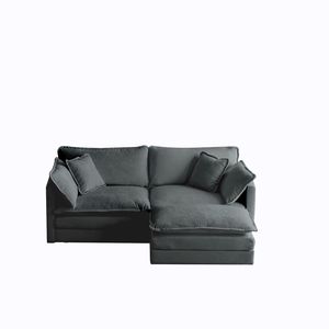 Divano a Due Posti in Ciniglia per Spazi Ridotti con 1 Pouf, Divano Componibile a L con 1 Poggiapiedi - Product Image 4