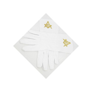 Gants Maçonniques de Maître Maçon Loge Bleue en Polyester avec Strass, Décoratifs pour les Cérémonies, Motif Équerre et Compas, Vente en Gros OEM - Product Image 3
