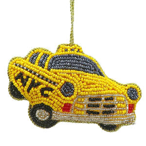 Ornement de Noël en acier inoxydable jaune avec perles, sequins brodés et strass en cristal, fait main, vente en gros - Product Image 1