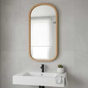 Modern Pill Shape Solid Wood <b>Wall</b> <b>Mirror</b> Oval Capsule Natural Timber Frame Bathroom Vanity <b>Mirror</b> Elegant Home Decor Artwork HDs - Product Image 2