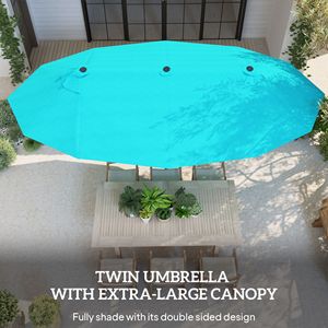 Ombrellone da Esterno Rettangolare in Acciaio a Doppio Lato con Base, Raggio 2,7m, Blu, Facile Manovrabilità, Protezione Solare per Parco - Product Image 4