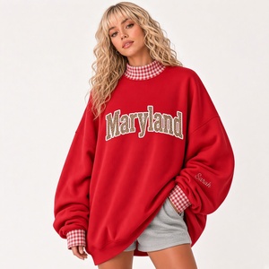 Oversized <b>Women's</b> Mock Neck Full Sleeve Casual Loose Fit <b>Checkered</b> Collar Cuffs 100% Cotton Knitted Top - Product Image 6
