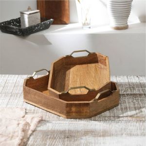 Plateau en bois massif rustique, plateau de service rectangulaire en bois durable pour restaurant, hôtel, décoration de la maison, plateau en bois naturel pour la cuisine - Product Image 5