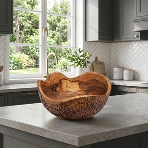Tazón de Madera de Teca Sólida de Grado Alimenticio, Tazón Natural con Borde Natural para Frutas y Ensaladas, Utensilio de Cocina de Madera Hecho a Mano, Herramienta Decorativa Balinesa Premium - Product Image 4