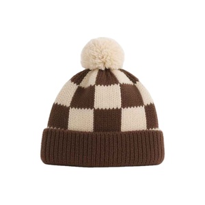 Chapeau en tricot à carreaux chaud d'hiver pour adultes et enfants de haute qualité, design OEM, décontracté en plein air, bonnet à pompon, bonnet beanie - Product Image 5