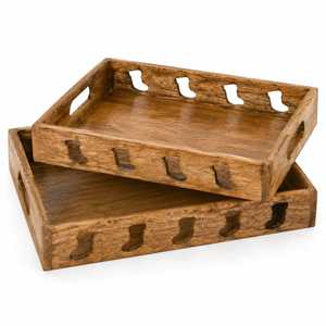 Guansen Classic <b>Home</b> Decor Handcrafted Carving Natural Wood Color Paulownia Round Wooden Serving Tray - Product Image 1