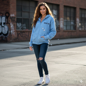 Sweat à capuche en polaire Rexfit Sports Premium, logo personnalisé, streetwear uni, effet délavé, effet usé, fermeture éclair, impression personnalisée - Product Image 2