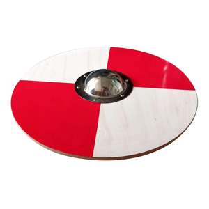 Bouclier rond en bois Viking artisanal rouge et blanc, bouclier médiéval avec boss en acier doux, prêt pour le combat, décoration murale, armure - Product Image 6