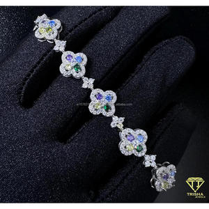 Multicolor Floral Lab Grown Tennis Bracelet in 925 Sterling Silver with Brilliant Cut Stones IGI Certified for <b>Men</b>/Women/Unisex - Product Image 2