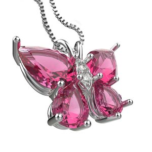Pendentif papillon rose avec diamants taille marquise, collier en argent, bijoux romantiques pour femmes, à porter au quotidien - Product Image 2