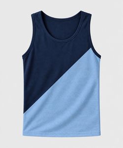 Débardeur sans manches col rond pour homme, écologique, sportif, color-block bleu marine, tricoté, coupe décontractée, respirant, en coton/fibre de bambou - Product Image 1