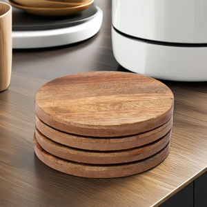 Lot de 4 sous-verres ronds en bois minimalistes modernes pour la décoration de table à manger pour la maison et la cuisine avec tapis en verre/hôtels - Product Image 5