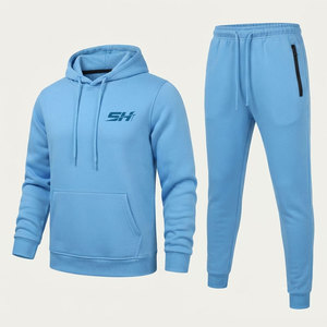 Adjustable Waistband Men's Fitness Tracksuit Kangaroo Pocket <b>Hoodie</b> Zippered Pocket Trouser Cotton Fleece Tracksuit OEM Service - Product Image 1