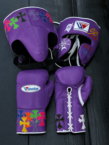 Winning White Leather <b>Boxing</b> Gloves Set with Colorful Crosses and Headgear Thanksgiving <b>gift</b> - Product Image 5
