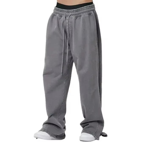 <b>Men's</b> Summer Lightweight Streetwear Baggy <b>Trouser</b> Custom Logo Vintage Acid Washed Wide Leg <b>Flare</b> Button Fly Eco-Friendly 100% - Product Image 2