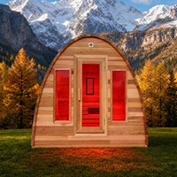 Sauna extérieur en pin thermoformé, sauna carré à vapeur pour 2 à 6 personnes, chauffage au bois, OEM, avec option de luminothérapie rouge, WiFi intelligent