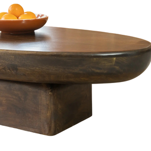 Mesa de Centro de Madera de Mango Sólida con Tapa Ovalada Gruesa y Bordes Suaves, Base de Pedestal Resistente, para Hogar, Oficina, Restaurante, Centro Comercial - Product Image 6