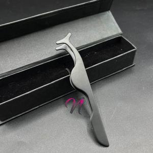 Mayye Custom Logo Eyelash Applicator Tool <b>Black</b> Powder Coated Stainless Steel Strong <b>Hold</b> Lash Extension Tool - Product Image 1