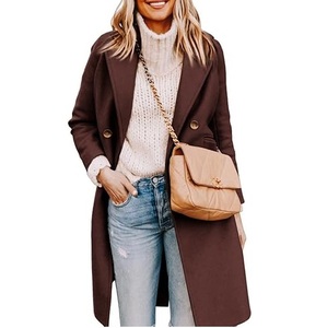 Manteau trench en tricot uni à simple boutonnage pour femme, idéal pour le bureau, les tenues de travail formelles, l'hiver, coupe ample et respirant - Product Image 1