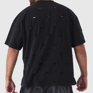 เสื้อยืดผู้ชายสไตล์ Distressed ระบายอากาศได้ดี ขายดี ผลิตจากโรงงานเสื้อผ้าสตรีทแวร์ - Product Image 2