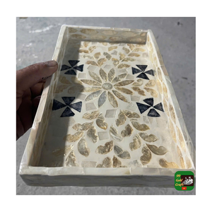 Handcrafted Mother of Pearl Serving <b>Tray</b> with Handles, Seashell Inlay Decorative <b>Tray</b> - Nacre <b>Tray</b> for <b>Coffee</b> <b>Table</b> - Product Image 4