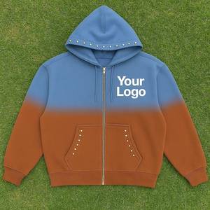 เสื้อฮู้ดซิปแบบไล่เฉดสีพร้อมโลโก้สั่งทำพิเศษสำหรับผู้ชาย สไตล์สตรีทแวร์ ผลิตจากโพลีเอสเตอร์/คอตตอน แห้งเร็ว พร้อมกระเป๋าติดกระดุม - Product Image 6