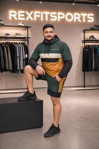 REXFIT SPORTS 2026 Ensemble veste et short unisexe personnalisé en nylon color block, survêtement léger à capuche pour la gym, le streetwear et les activités de plein air - Product Image 5