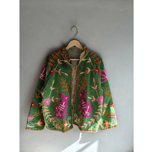 Hand Embroidered Breathable <b>Velvet</b> <b>Jacket</b> <b>Women</b> Mandarin Collar Floral Pattern Full Sleeve Spring Bohemian Style Eco-Friendly - Product Image 1