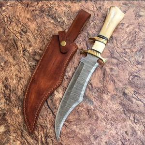 Couteau Bowie robuste en acier Damas forgé sur mesure pour la chasse, le camping, le bushcraft, avec manche en os et étui, vente en gros OEM - Product Image 6