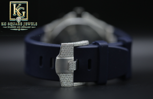 Reloj Mecánico Cronógrafo KG Square Jewels con Caja de 41 mm, Bisel de Diamantes, Correa de Goma Azul, Resistente al Agua, Estilo Hip Hop, Lujoso - Product Image 2