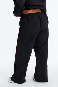 Womens Wide Leg Mesh Panel Track Pants High Waist Casual Streetwear Drawstring Black Pants men's pants - Product Image 6