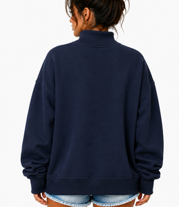 Women’s Oversized <b>Turtleneck</b> Sweatshirt 100% Cotton Short Sleeve Solid Color Casual Winter Pullover Wholesale - Product Image 3
