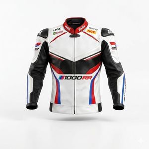 เสื้อแจ็คเก็ตหนังวัวแท้สำหรับผู้ชาย BM S1000 RR สำหรับขี่มอเตอร์ไซค์/แข่งรถ/สไตล์คาเฟ่เรเซอร์ คลาสสิค พร้อมฮัมป์ สำหรับผู้ชาย มาตรฐาน CE - Product Image 1