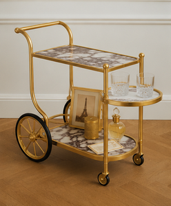 Chariot de bar de luxe finition or, chariot à boissons roulant, chariot de service de boissons design, mobilier de bar contemporain pour la maison, élégant or - Product Image 1
