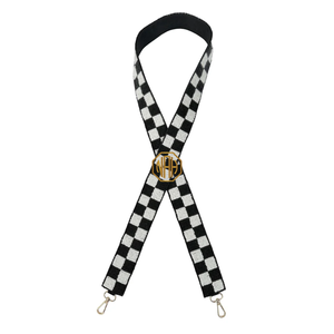 Bandoulière de sac à main amovible et réglable en toile de polyester brodée de perles à carreaux noirs et blancs, fournisseur de quincaillerie personnalisée - Product Image 6